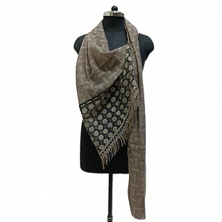 Printed Cotton Stole Embroidery Diamond studded and Fringes